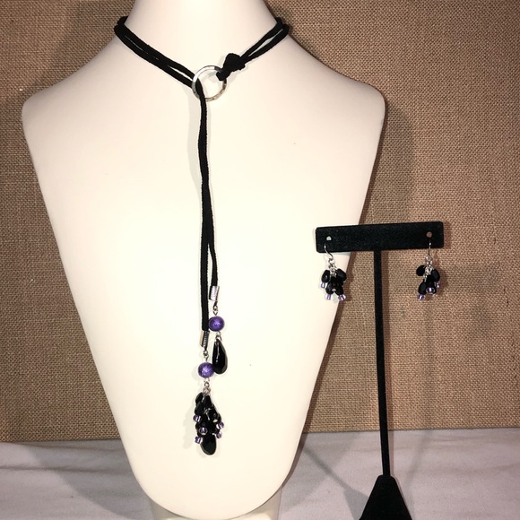 Just.Enough Jewelry - Black Onyx and Purple Chocker and Earring Set